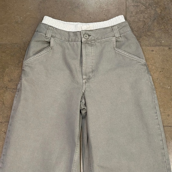 Topshop Boxer Waistband Cotton-Blend Wide-Leg Denim Pants (Grey/White) - Picture 11 of 16